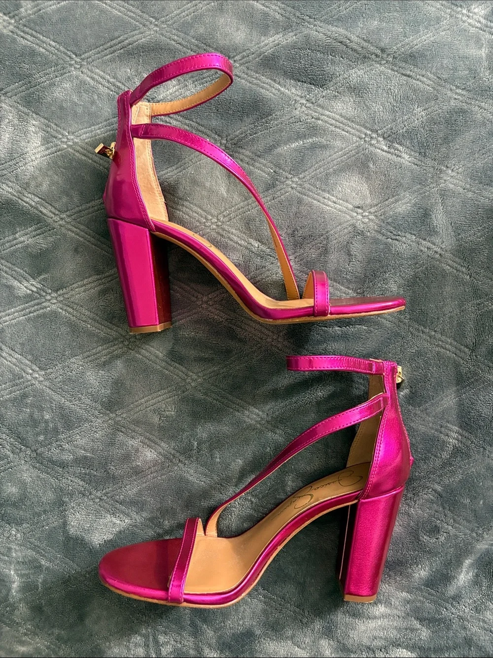 Jessica Simpson Metallic Fuchsia Strappy Block Heel Sandals